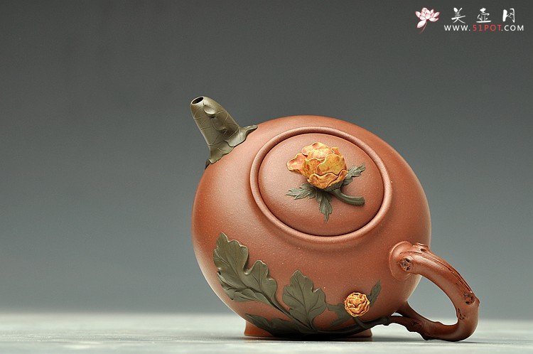 紫砂壶图片：国色天香~写生造型  牡丹 孙伟强张新亚合作原创作品 - 宜兴紫砂壶网