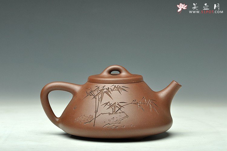 紫砂壶图片：骨肉均挺 进步明显 全手子冶石瓢 张听刚装饰 - 宜兴紫砂壶网