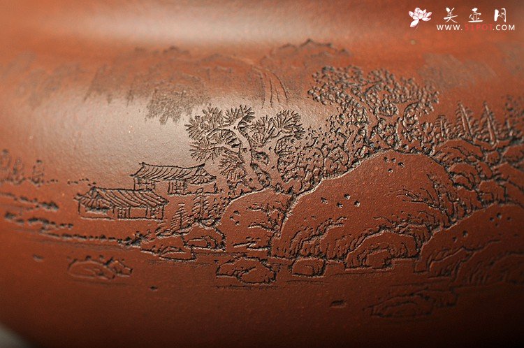 紫砂壶图片：通景山水 俯仰自得 稳重大气 冬游之大仿古 - 宜兴紫砂壶网