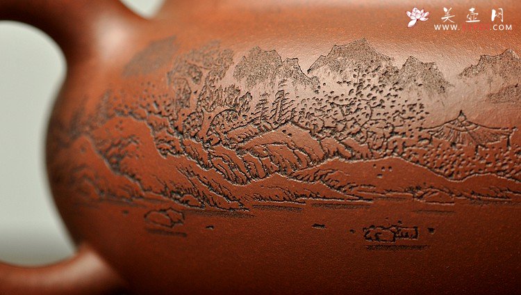 紫砂壶图片：通景山水 俯仰自得 稳重大气 冬游之大仿古 - 宜兴紫砂壶网