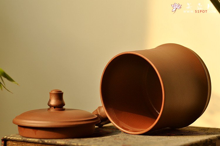 紫砂壶图片：美壶特惠 黄龙山原矿青水泥 高温竹节盖杯 - 宜兴紫砂壶网