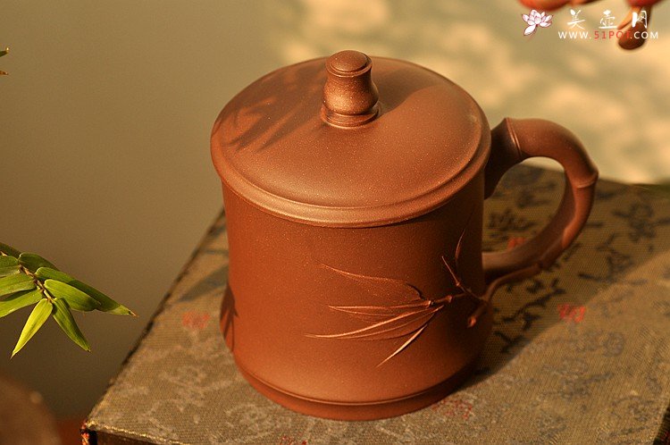 紫砂壶图片：美壶特惠 黄龙山原矿青水泥 高温竹节盖杯 - 宜兴紫砂壶网