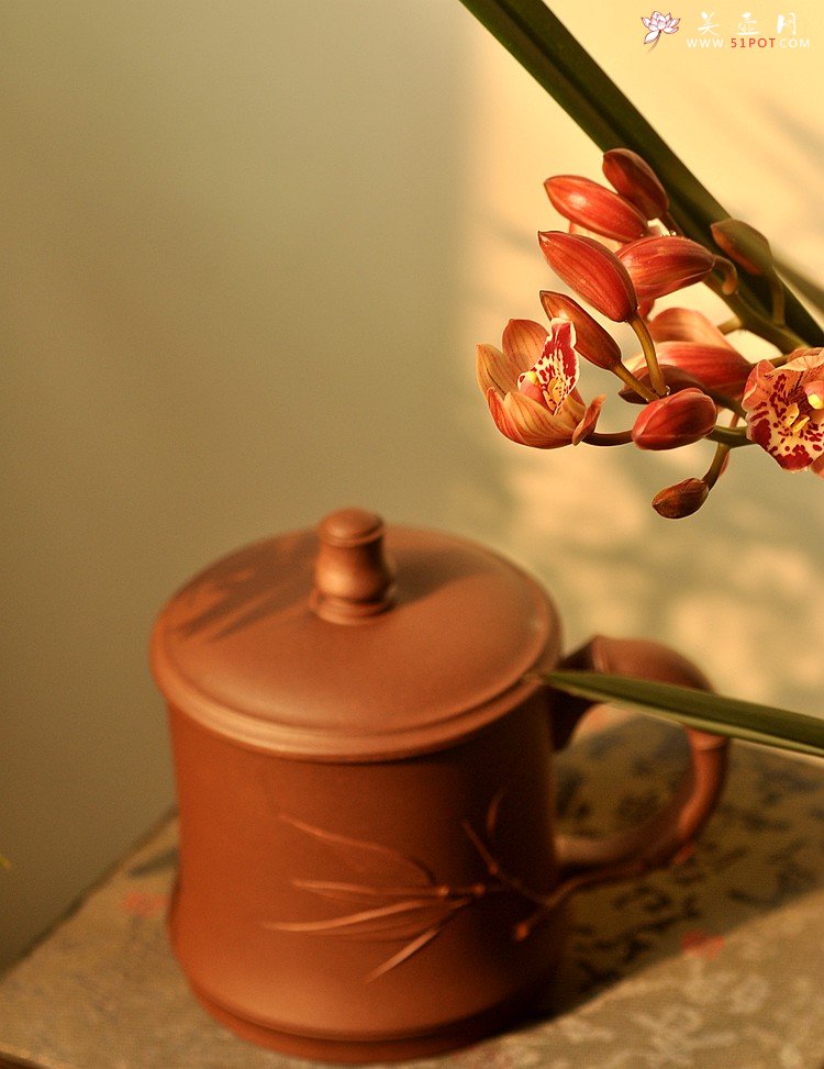 紫砂壶图片：美壶特惠 黄龙山原矿青水泥 高温竹节盖杯 - 宜兴紫砂壶网