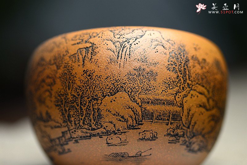 紫砂壶图片：精刻山水之钵 笔洗 把玩精品 有宋朝高远之气~ - 宜兴紫砂壶网