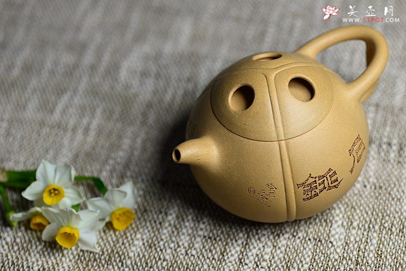 紫砂壶图片：曲峰摹古作品 东石款 石瓢 又称椰子壶 老味具显 陆轶舟文气装饰 - 宜兴紫砂壶网