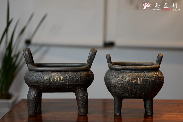 紫砂壶图片：气势雄壮 全手四方平安鼎 古朴 手工拓片证书 - 宜兴紫砂壶网