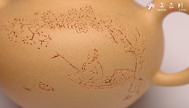 紫砂壶图片：实用有趣 本山绿之全手小莲子 刻绘古朴 - 宜兴紫砂壶网