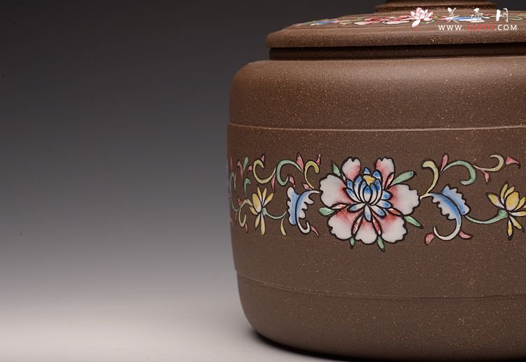 紫砂壶图片：美壶定做 精品粉彩茶叶罐 浑厚大气 古朴之风 - 宜兴紫砂壶网