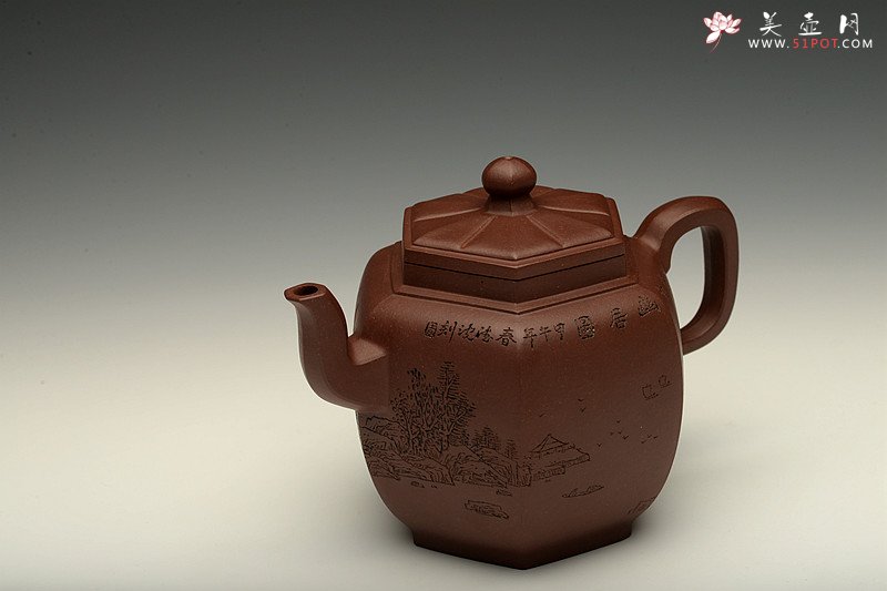 紫砂壶图片：助工袁德波装饰 通景山水  锦上添花 全手步步高登 - 宜兴紫砂壶网