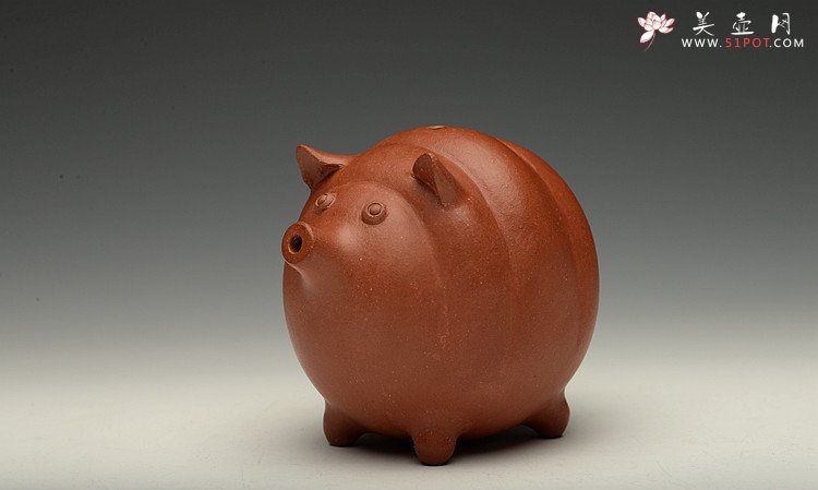 紫砂壶图片：施奇华老艺人全手茶宠锦集 文房茶宠水注之福猪 - 宜兴紫砂壶网