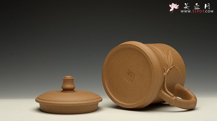 紫砂壶图片：美壶特惠 黄龙山原矿段泥  高温竹节盖杯 - 宜兴紫砂壶网