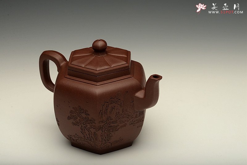 紫砂壶图片：助工袁德波装饰 通景山水  锦上添花 全手步步高登 - 宜兴紫砂壶网