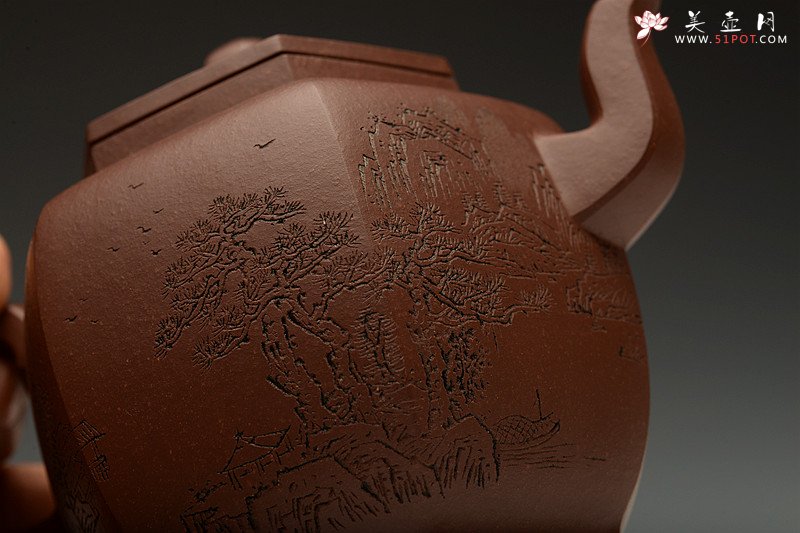 紫砂壶图片：助工袁德波装饰 通景山水  锦上添花 全手步步高登 - 宜兴紫砂壶网