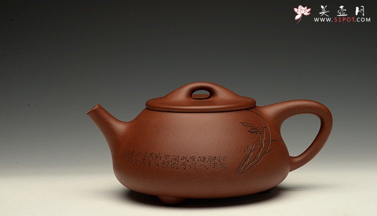 紫砂壶图片：优质青水泥 传统实用 文气装饰 中石瓢 - 宜兴紫砂壶网