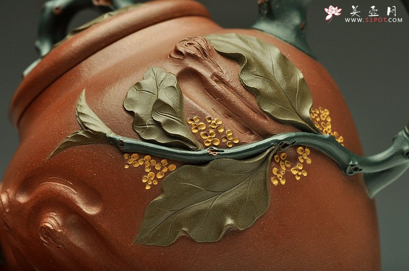 紫砂壶图片：三色装饰 贴塑精彩~ 桂花香二式 孙伟强张新亚合作 - 宜兴紫砂壶网