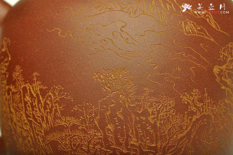 紫砂壶图片：造型简洁大方  刻绘生动逼真  全手明泉  - 宜兴紫砂壶网