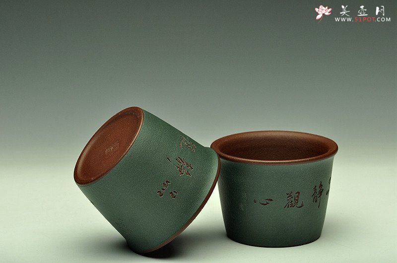 紫砂壶图片：粉绿禅定杯  雅致文气~ - 宜兴紫砂壶网