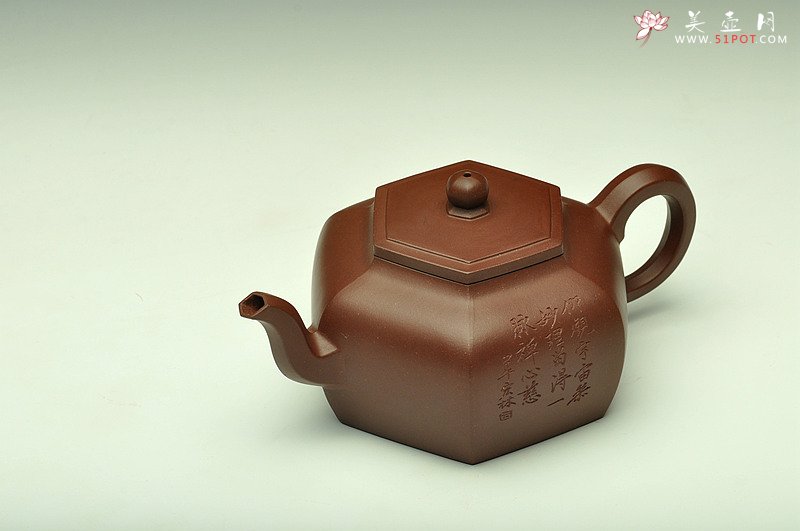 紫砂壶图片：强强联合 陈宏林精心装饰 飘逸灵动 全手大逸公六方 - 宜兴紫砂壶网