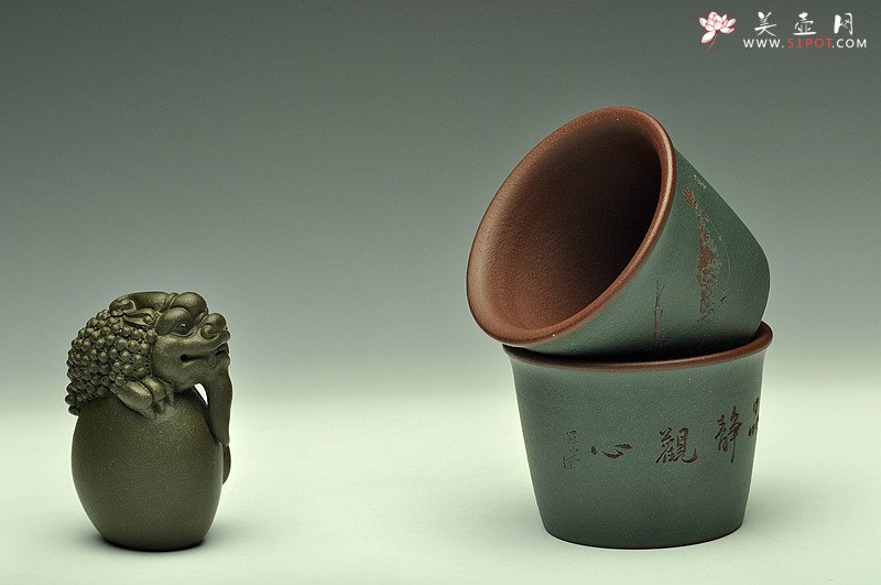 紫砂壶图片：粉绿禅定杯  雅致文气~ - 宜兴紫砂壶网