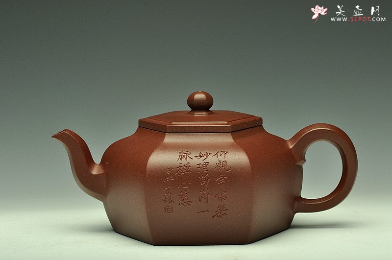 紫砂壶图片：强强联合 陈宏林精心装饰 飘逸灵动 全手大逸公六方 - 宜兴紫砂壶网