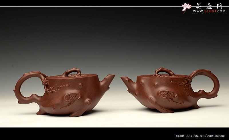 紫砂壶图片：单志萍双色作品 全手精品花器 喜上眉梢 立体梅花 - 宜兴紫砂壶网