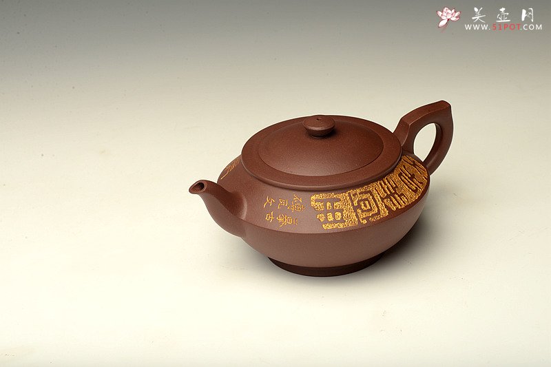 紫砂壶图片：古韵悠悠 紫泥全手汉云 做工精致 张听刚精心装饰 - 宜兴紫砂壶网