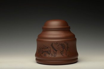 紫砂壶图片：竹鼎 文房茶叶罐 刻绘精致 造型新颖 - 宜兴紫砂壶网