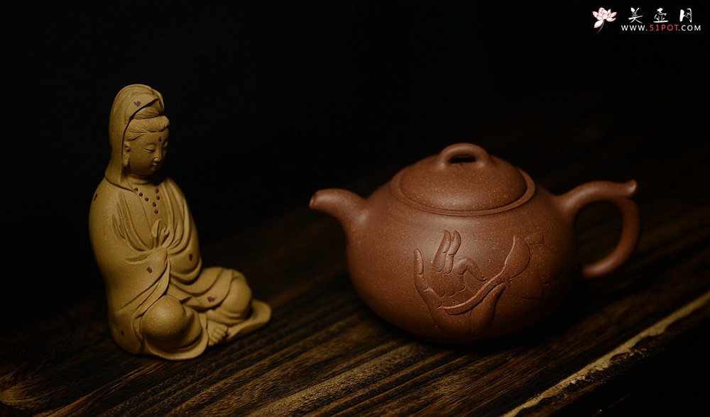 紫砂壶图片：小东原创作品 装饰独特 全手般若*佛风 嵌盖  - 宜兴紫砂壶网