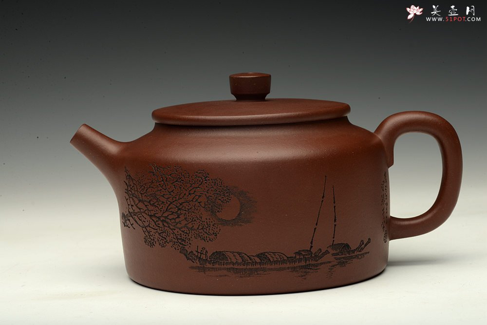 紫砂壶图片：四号井的底槽青 全手桑扁 刻绘老辣  爱不释手 - 宜兴紫砂壶网