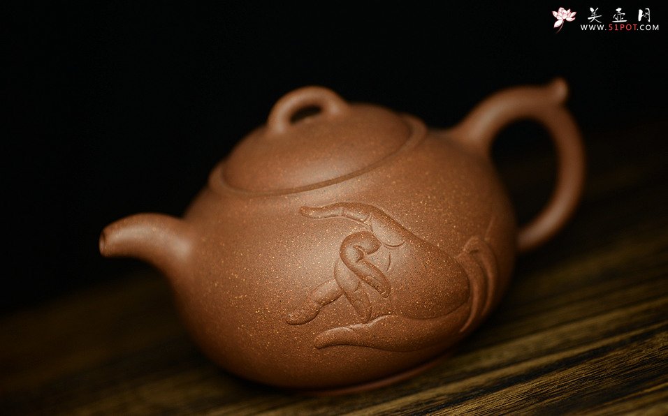 紫砂壶图片：小东原创作品 装饰独特 全手般若*佛风 嵌盖  - 宜兴紫砂壶网