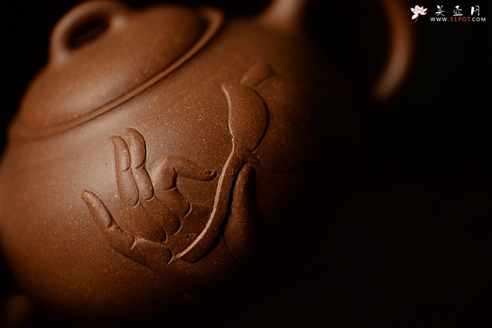 紫砂壶图片：小东原创作品 装饰独特 全手般若*佛风 嵌盖  - 宜兴紫砂壶网