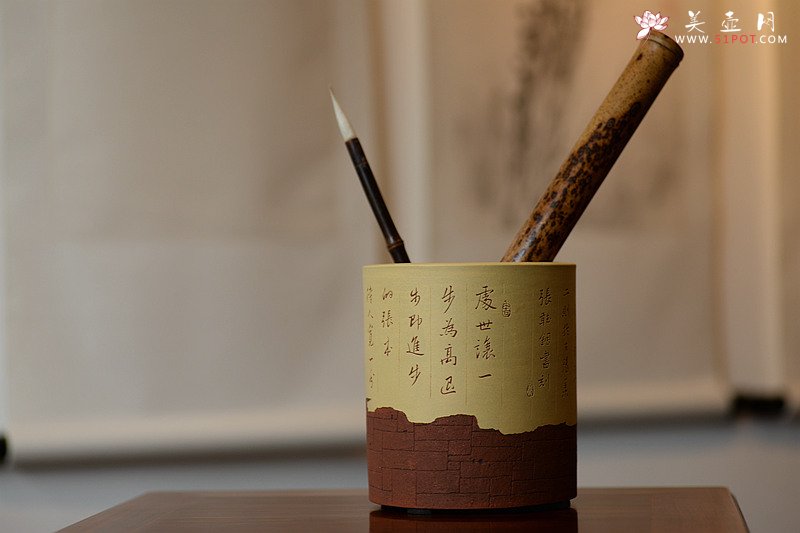 紫砂壶图片：菜根谭 笔筒 张听刚个性装饰 文房雅物~ - 宜兴紫砂壶网