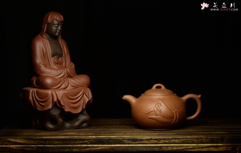 紫砂壶图片：小东原创作品 装饰独特 全手般若*佛风 嵌盖  - 宜兴紫砂壶网