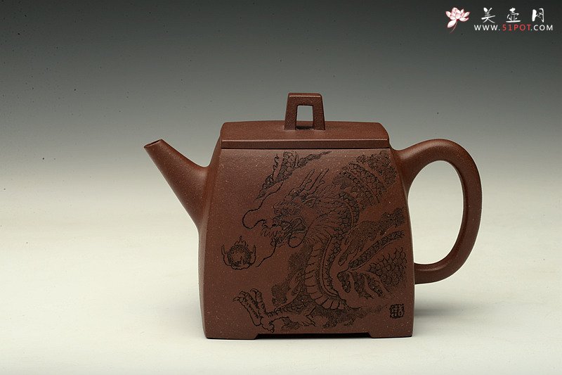 紫砂壶图片：李彦雄新作 龙行天下 四方山水~ 全手镶片 志在四方 - 宜兴紫砂壶网