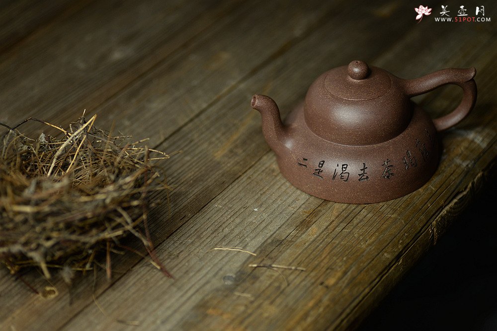 紫砂壶图片：张听刚装饰 曼生十八式之-全手笠荫壶 金石老青灰 难度大 - 宜兴紫砂壶网