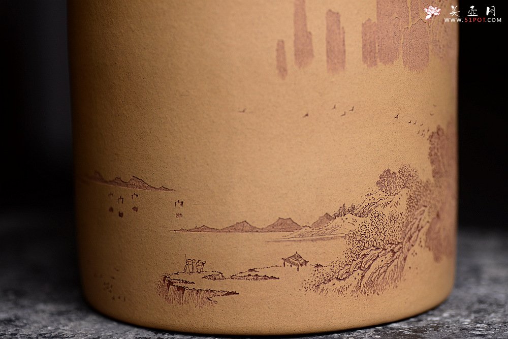 紫砂壶图片：李彦雄老师获奖作品一 山水笔筒 - 宜兴紫砂壶网