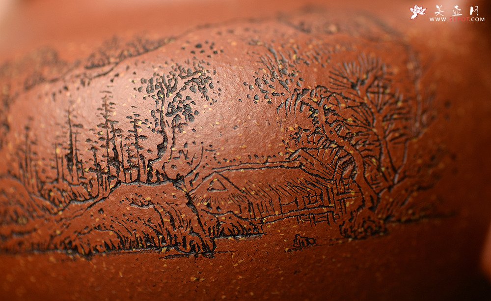 紫砂壶图片：传统实用 山水莲子 优质降坡泥 - 宜兴紫砂壶网