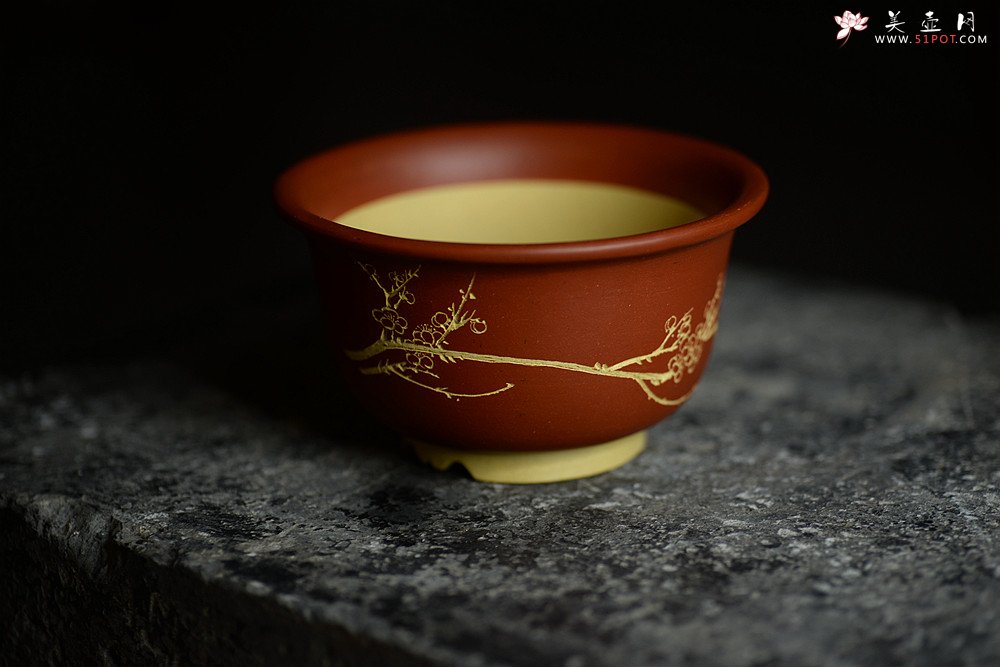 紫砂壶图片：精工佳作 段泥粉朱泥浆 花草四雅之菖蒲花盆 - 宜兴紫砂壶网