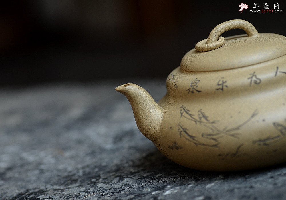 紫砂壶图片：鱼乐人亦乐,泉清心共清 全手葫芦 - 宜兴紫砂壶网