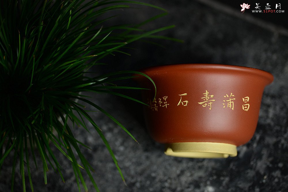 紫砂壶图片：精工佳作 段泥粉朱泥浆 花草四雅之菖蒲花盆 - 宜兴紫砂壶网