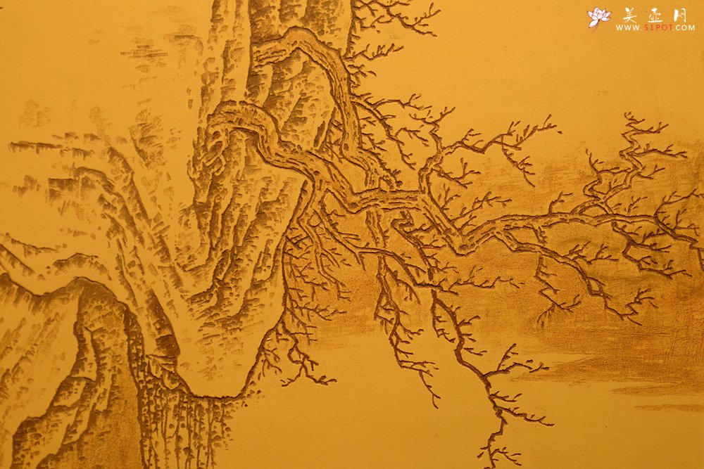 紫砂壶图片：张听刚新意装饰 山水壁画 韵味十足 - 宜兴紫砂壶网