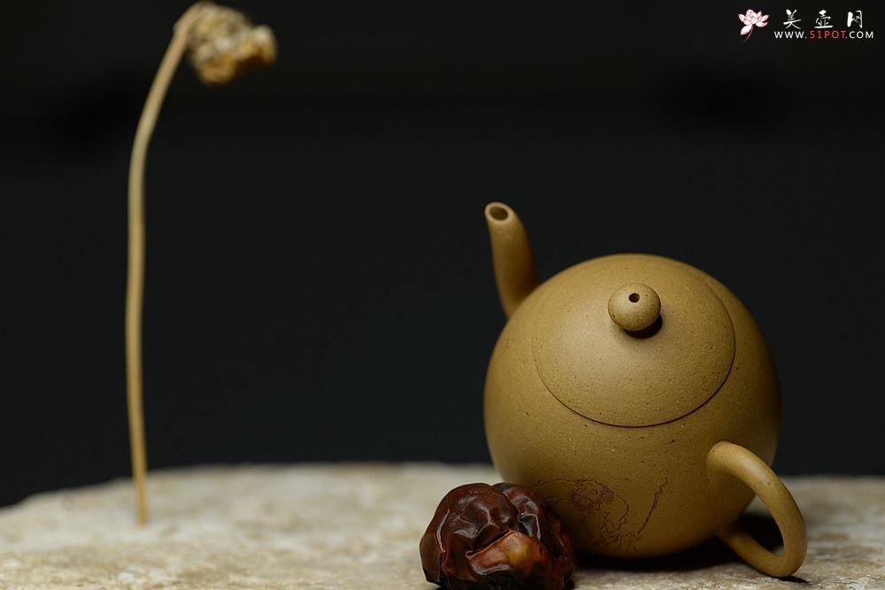 紫砂壶图片：器小大度 美人雅致小壶 天心明月 高工葛明仙爱女黄玲玲装饰 - 宜兴紫砂壶网