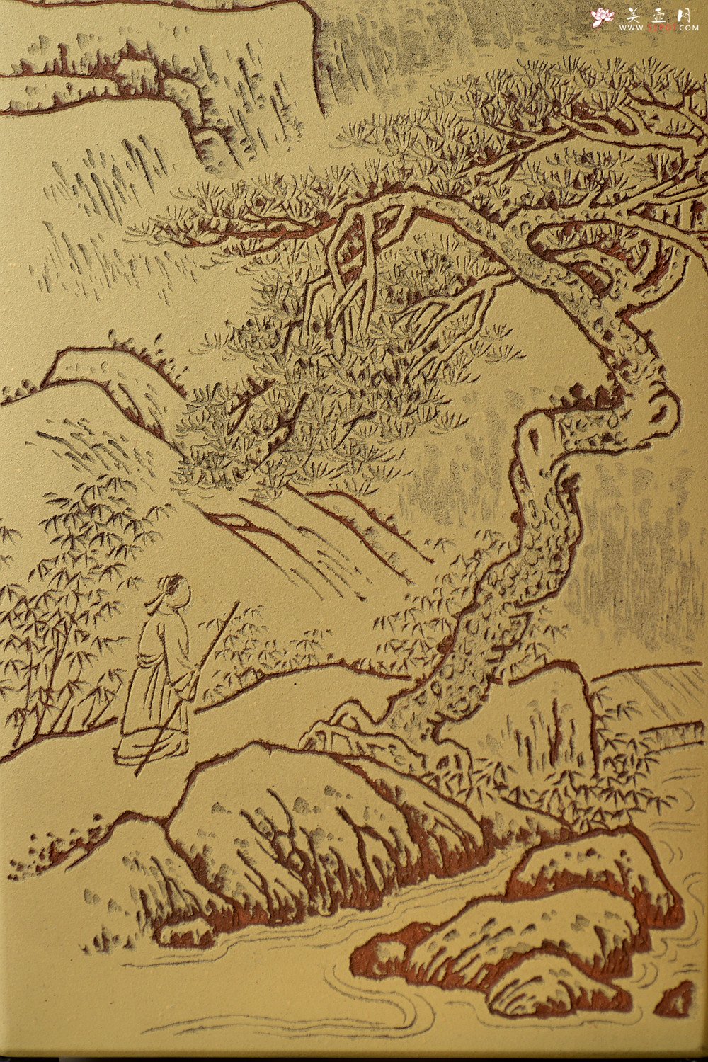 紫砂壶图片：张听刚古体山水笔筒 别有风韵~ 刀法精炼 - 宜兴紫砂壶网