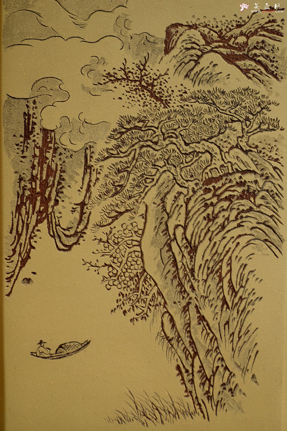 紫砂壶图片：张听刚古体山水笔筒 别有风韵~ 刀法精炼 - 宜兴紫砂壶网