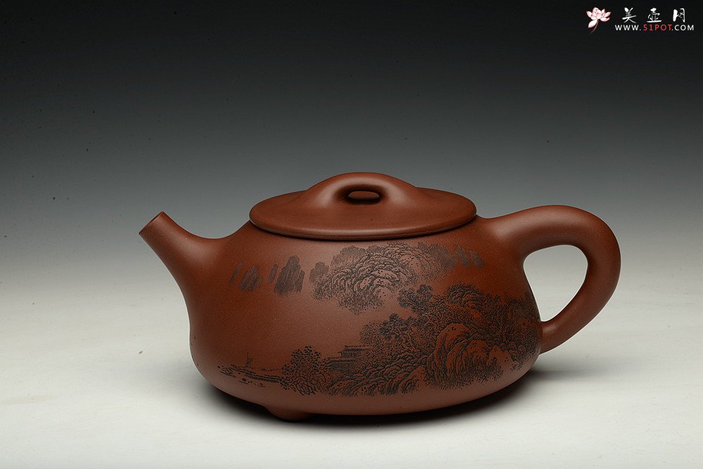 紫砂壶图片：特大满瓢 李彦雄精细装饰通景山水  送礼收藏级 - 宜兴紫砂壶网