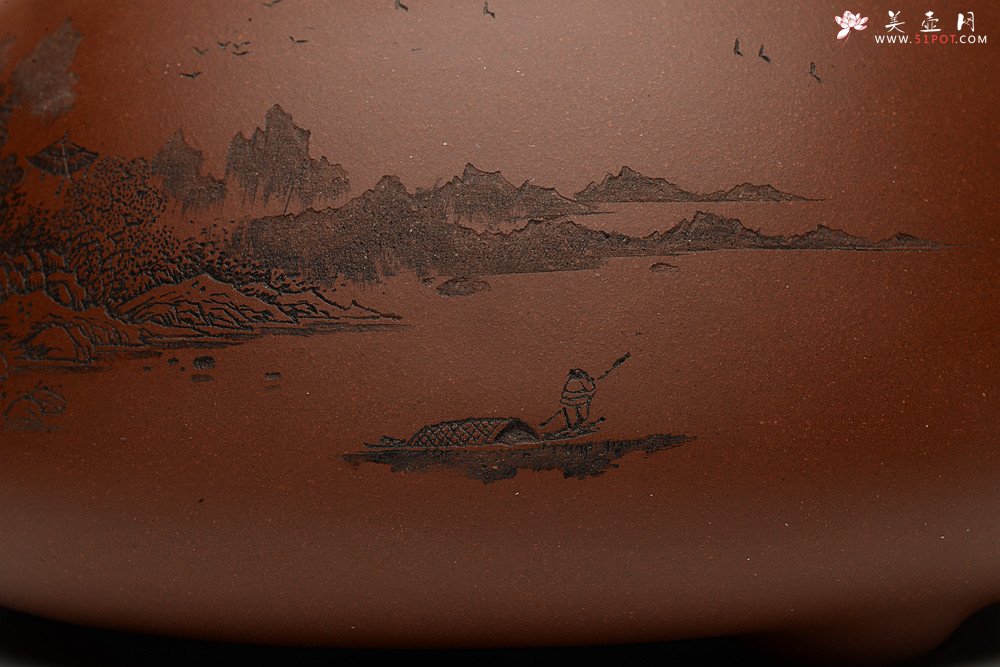 紫砂壶图片：特大满瓢 李彦雄精细装饰通景山水  送礼收藏级 - 宜兴紫砂壶网