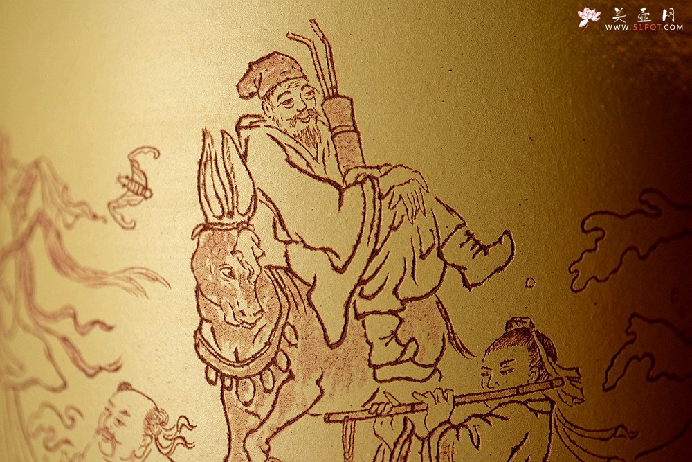 紫砂壶图片：八仙过海 各显神通 张听刚笔筒 刀法精到细腻  - 宜兴紫砂壶网