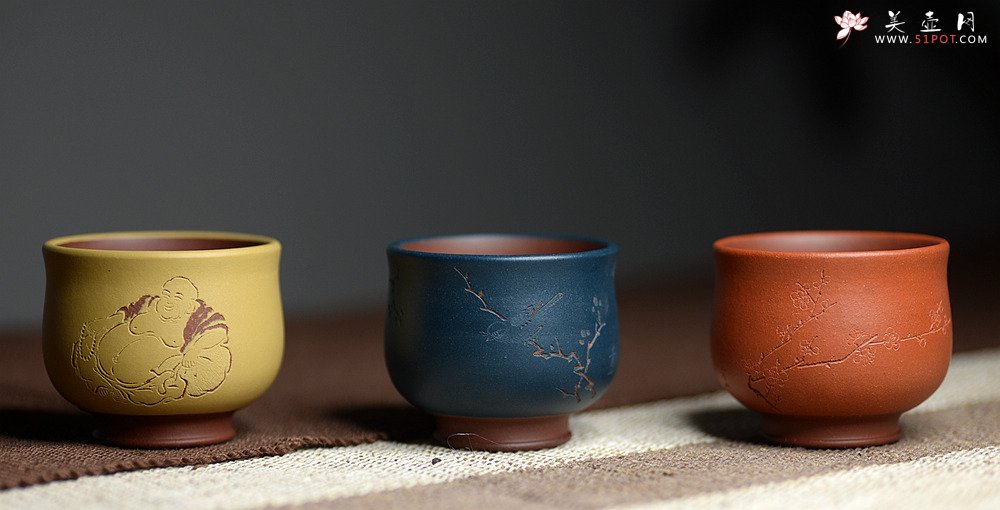 紫砂壶图片：曲峰经典清韵杯一套 古色古香 雅致 - 宜兴紫砂壶网