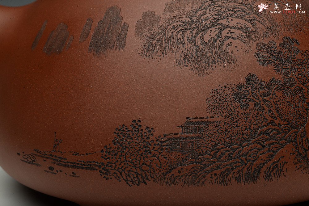 紫砂壶图片：特大满瓢 李彦雄精细装饰通景山水  送礼收藏级 - 宜兴紫砂壶网