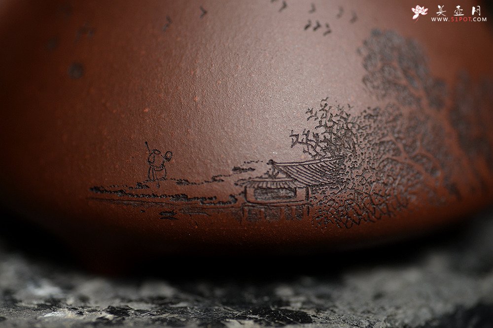 紫砂壶图片：青山锁翠绿树含云 山水之全手小子冶石瓢 - 宜兴紫砂壶网